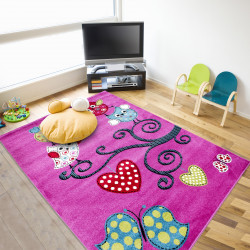 Kinderteppich Kinderzimmer Teppich mit motiven Baum Schmetterling Kids 0420 Lila