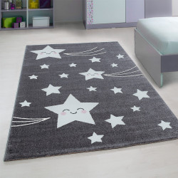 Children's room rug with star gray motifs