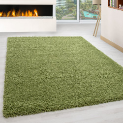 Living room rug, high pile, long pile, Shaggy pile height 3cm, solid green