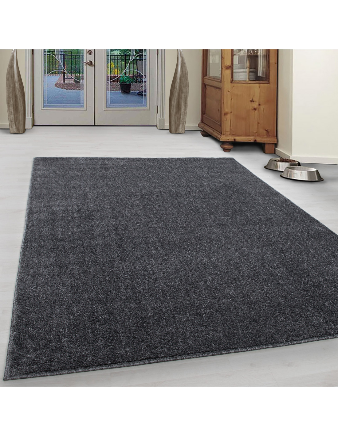 günstig Kurzflor Einfarbig Meliert Wohnzimmer Teppich Modern Grau Uni