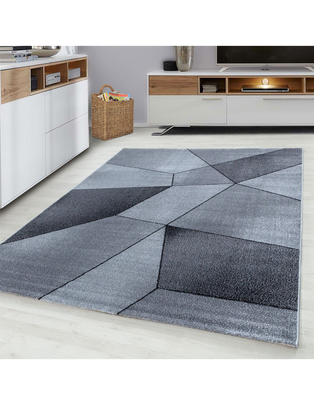 Moderna Alfombra pelo corto alfombra sala de estar abstracta karo negro  gris bl