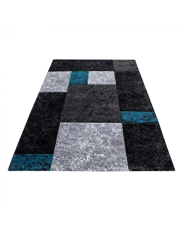 Paco Home Alfombra moderna con bordes geométricos, color gris turquesa con  corte de contorno, tamaño: 3'11 x 5'7