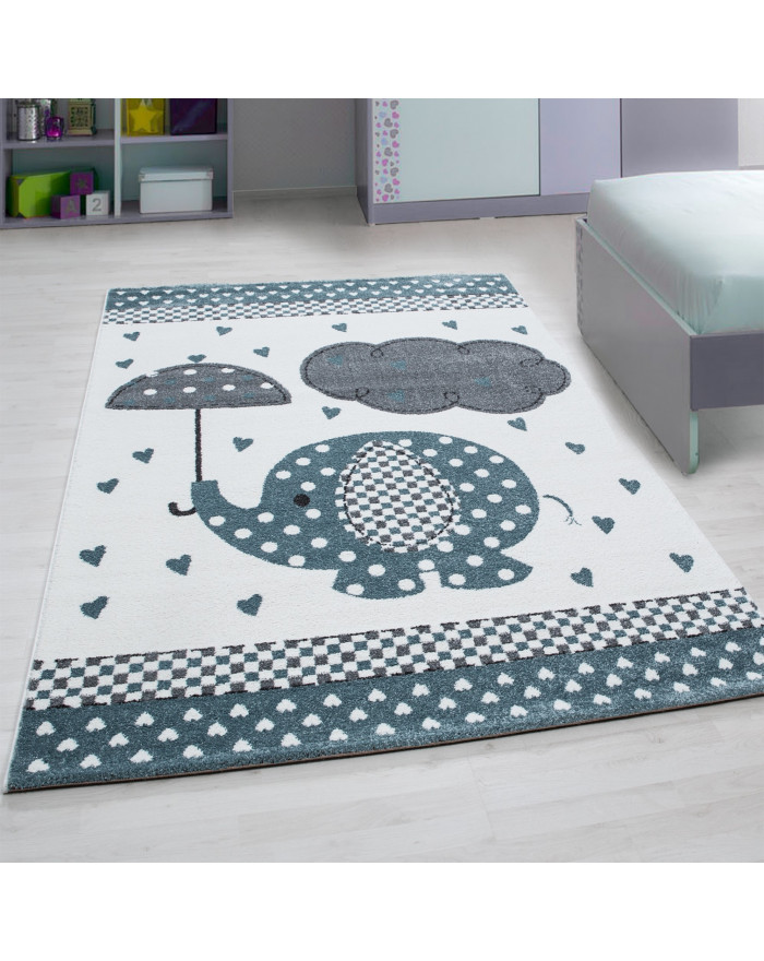 Alfombra infantil alfombra habitación infantil lindo bebé elefante estrella  gris-blanco-azul