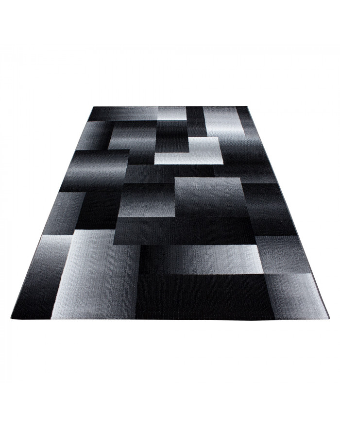 Grau Weiß Schwarz Abstrakt Design Kariert Kurzflor Teppich Modern Muster