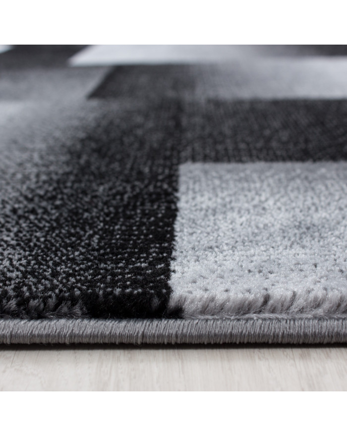 Design Muster Kurzflor Kariert Teppich Weiß Schwarz Grau Modern Abstrakt